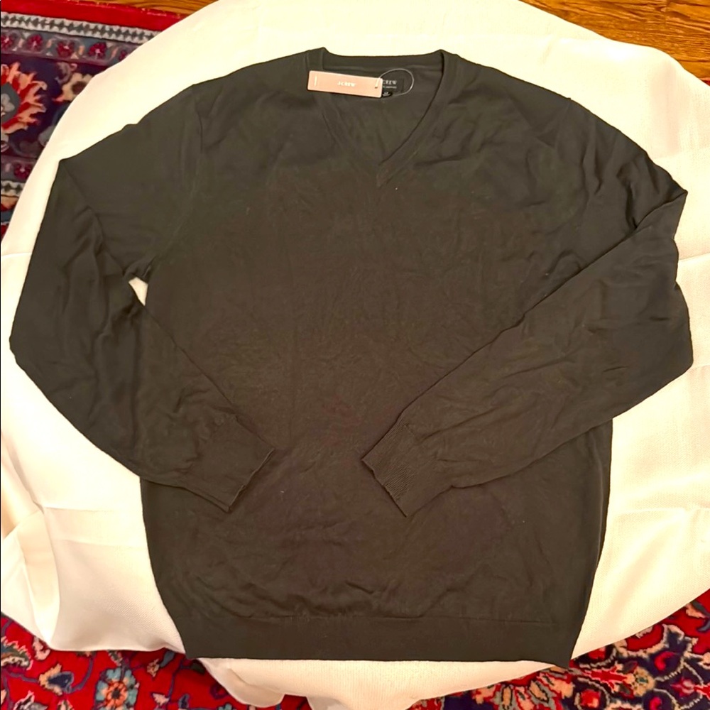 Men's J Crew Olive Green Sweater 100% merino wool v-neck, NWT. Size LT